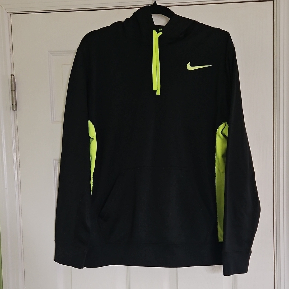 Nike Men's Black and Neon Yellow Hoodie